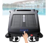 Solar Powered Robotic Pool Sur-face Skimmer Robot with 24/7 Continuous Cleaning, Cordless Robotic Cleaner Smart Obstacle Avoidance, 3.4L Garbage Collection Basket, 2 Speed Modes