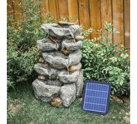 Solar Powered Rock Cascade Water Fountain with LED Lights - Slate Stone Outdoor Garden Feature, No Plumbing Needed