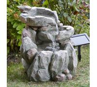 Solar Powered Rock Fall Fountain - Stone Effect Outdoor Garden Cascading Water Feature Decoration - H51 X W46 X D40Cm