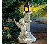 Solar Powered Roman Pillar Angel Ornament Decoration Garden Patio Living Room Outdoor solar Ornament Resin Crafts Favors Left Side