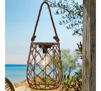 Solar Powered Sardengna Natural Rope Lantern - Weatherproof Freestanding or Hanging Outdoor Garden LED Lamp Light - H21 x 17.5cm mysmartbuy Brown One Size