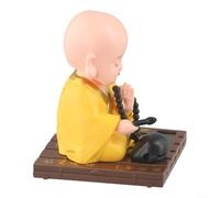 Solar Powered Shaking Monk Car Ornament Dashboard Decoration ABS Material Auto Home Office Nodding Doll Bobblehead with Double Sided Tape Easy Install(Yellow)