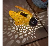 Solar Powered Silhouette Buzzy Bee - Outdoor Garden Handmade Novelty Metal Ornament With Scroll Effect Cut Out & Led Light