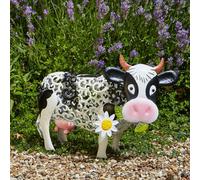 Solar Powered Silhouette Daisy Cow - Outdoor Garden Handmade Ornament With Scroll Effect Cut Out & Led Light - H26 X W38 X D24Cm