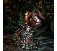 Solar Powered Silhouette Dog - Outdoor Garden Decorative Handmade Novelty Metal Ornament With Scroll Effect Cut Out & Led Light