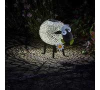 Solar Powered Silhouette Dolly Sheep - Outdoor Garden Handmade Ornament With Scroll Effect Cut Out & Led Light - H21 X W27 X D14Cm
