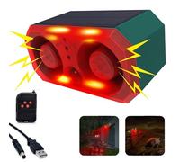 Solar Powered Siren for Outdoor Motion Sensors, 130dB x 2 Speakers, 13 Built-in Sound Modes Barking and Shooting Dogs with Remote Control for Backyard, Farm