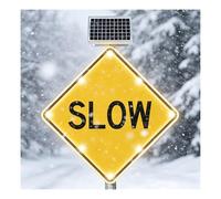 Solar Powered Slow Down Sign, LED Flashing Traffic Warning Road Sign With 8 LEDs, Engineer Grade Reflective Aluminum & Metal Frame For Driveway Residential Street Safety(24in)