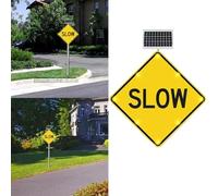 Solar Powered Slow Down Signs, 24" Reflective Aluminum Yard Slow Warning Signs For Slower Speeds, Easy To Mount