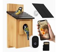 Solar-Powered Smart Bird Box with HD WiFi Camera & 32GB Card - Nesting Box for Garden Birds with Motion Alerts, Night Vision & App Control