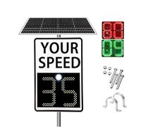 Solar Powered Speed Limit Radar Sign - 20x27 Inch OverSpeed Feedback Display with LED Digital Road Detector for Highways and School Zones