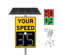 Solar Powered Speed Limit Radar Sign - 20x27 Inch OverSpeed Feedback Display with LED Digital Road Detector for Highways and School Zones