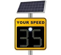 Solar Powered Speed Limit Radar Sign - Aluminum Feedback Warning Board, IP65 Waterproof, 24" x 24" Speed Display
