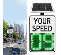 Solar Powered Speed Radar Sign, Digital LED Display, Adjustable 1-199mph, Flashing Warning Board, Aluminum Weatherproof, Remote Control, High Visibility for Road Safety