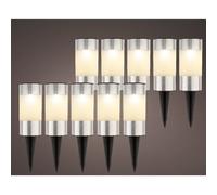 Solar Powered Stainless Steel Post Lights Set of 10 LED Stake Lights, Auto On at Dusk, Up to 6 Hours Warm White Garden Lighting