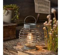 Solar Powered Terra Lantern - 5 Lumen Weatherproof Rattan Design Outdoor Garden Standing or Hanging LED Light Decoration for Tabletop, Fence, Wall, Patio, Decking, Pathway - H23 x 22cm, Slate