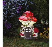 Solar Powered Toadstool House Light Up Ornament - Weatherproof Hand Painted Outdoor Garden Illuminated Mushroom Decoration Sculpture with White or Colour Changing LED Lights - H27 x W20 x D17cm