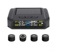 Solar Powered TPMS Tire Pressure with 4 External Sensors and Digital Color Display for Most Vehicles, Real- Pressure and Tempera