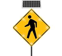 Solar Powered Traffic Warning Light LED Pedestrian Crossing Sign 32"Rust Proof Metal Frame for Road Safety(8light,32''x32'')
