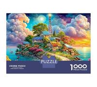 Solar-powered Village by The Sea 1000Pc Jigsaw Puzzle Coastal Lighthouse Ideal for Family Fun, Adults & Kids 70x50cm/1000pcs