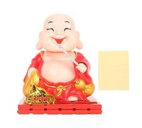Solar Powered Waving Buddha Car Dashboard Decoration, Red Maitreya Figurine, ABS Material