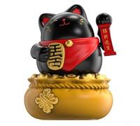 Solar Powered Waving Cat Lively Fortune Cat Decoration to Enhance Your Living Room or Desk (black)