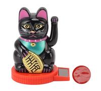 Solar Powered Waving Cat Ornament Outdoor Welcoming Fortune Cat Automatic Swinging Upward Design Symbol Of Wealth Good Fortune And Good Luck Black Courtyard Garden And Shop Decorat (Black)