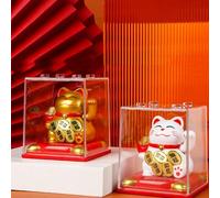 Solar Powered Waving Fortune Cat for Tabletop Decoration Emblem of Prosperity and Happiness (gold)