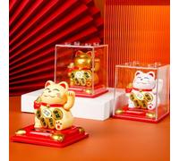 Solar Powered Waving Fortune Cat for Tabletop Decoration Emblem of Prosperity and Happiness (yellow)
