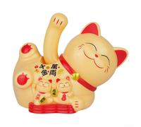 Solar Powered Waving Lucky Cat, Automatic Fortune Kitty Decoration For Shop Cashier Office Home, Parent-Child Design With Red Base(Yellow)