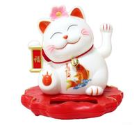 Solar Powered Waving Lucky Cat Ornament with Light Sensing Feng Shui Design for Wealth Attraction, Fortune Maneki Neko Figurine for Home, Office, Shop Opening(2314-White)