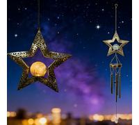 Solar-Powered Wind Chime String Lights, Metal Star-Shaped Hanging Lanterns, Outdoor Waterproof Garden Decor, 20x11x100cm, Yellow
