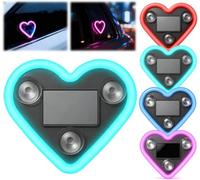 Solar Powered Wireless LED Heart Shape C-Pillar Neon Light, 5 Lighting Modes for Car, USB and Solar Charging, Waterproof Romantic Mood Lighting with Cute “Eyes” Effect for All Occasions (Green)