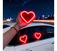 Solar Powered Wireless LED Heart Shape C-Pillar Neon Light, Heart-Shaped Atmosphere Light with Vibration Sensor, Romantic Car Usb LED Ambient Lights, Cars Interior Decoration, Waterproof (A4)
