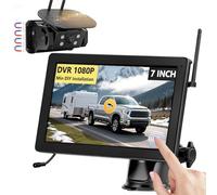 Solar Powered Wireless Magnetic Reversing Camera VASTEND 7" 1080P Touchscreen Monitor 9600mAh Reverse Camera, Quick Installation & Support 4 Split Screen Backup Cameras for Trailer, Motorhome(VS-7C)