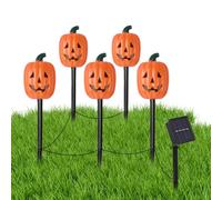 Solar Pumpkin Garden Stakes Lights,Solar Powered Pathway String Lights - Light up Lantern Pumpkin Garden Stakes for Outside Halloween Yard Front Porch Decor