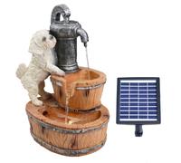 (SOLAR PUPPY FOUNTAIN) GEEZY Solar LED Outdoor Garden Water Feature Cascading Fountain Statue Home Decoration