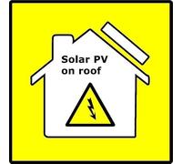 Solar PV on Roof Dibond Aluminium Sign - for All Buildings with Solar Panels (Yellow/White, 10cm x 10cm)