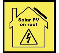 Solar PV On Roof Warning Solar Electrical Danger Warning Sign Self Adhesive Gloss Decal Sticker 125mm x 125mm