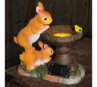 Solar Rabbit Bird Bath Garden Ornament - Rabbit Birds Bath Statue, Waterproof Resin Bunny Statue with Solar Light - Two Rabbits Playing with Bird Bath - Outdoor Garden, Patio, Lawn & Yard Decoration