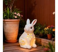 Solar Rabbit Garden Statue Hand-Painted Bunny Figurine Waterproof Yard Art Auto LED Light Patio Decor 17.5cm