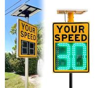 Solar Radar Speed Sign, LED Digital Solar Powered Radar Speed Limit Sign,Visible Distance:>500m, Easy Installation, High Brightness Reflective, Road Radar Feedback Sign,20''×27''-Yellow