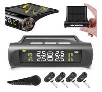 Solar Real-Time Four-Wheel Display Tire Pressure Monitor, Solar-Powered Operation and Two Sensor Options, High-Definition Lcd Screen Auto 3-in-1 Digital Display Backlight for Car & Truck(Inside)