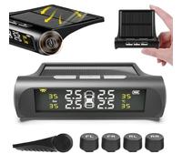 Solar Real-Time Four-Wheel Display Tire Pressure Monitor, Solar-Powered Operation and Two Sensor Options, High-Definition Lcd Screen Auto 3-in-1 Digital Display Backlight for Car & Truck(Outside)