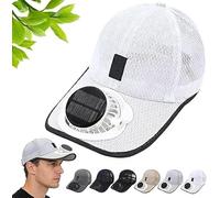 Solar Rechargeable Baseball Cap Built in USB 3 Speed Fan Solar Powered Breathable Lightweight Headwear for Outdoor Hiking Camping Travel Summer Use (White)