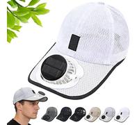 Solar Rechargeable Baseball Cap with USB 3-Speed Fan Outdoor Solar Powered Breathable Baseball Cap for Hiking (White)