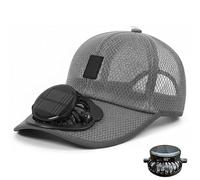 Solar Rechargeable Peak Cap with 3 Speed Quiet Fan, USB and Solar Powered Cooling Hat, Breathable Mesh Sun Hat for Adults (Gray)