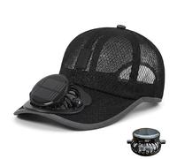 Solar Rechargeable Peak Cap with 3 Speed Quiet Fan, USB and Solar Powered Cooling Hat, Breathable Mesh Sun Hat for Adults (Black)
