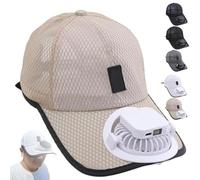 Solar Rechargeable Peaked Cap, Breathable Sports Cap with Solar Fan, Sun Visor Hat with Cooling Fan, USB Rechargeable Lightweight Baseball for Hiking Outdoor Casual Cycling (Beige-600mA)