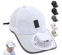 Solar Rechargeable Peaked Cap, Breathable Sports Cap with Solar Fan, Sun Visor Hat with Cooling Fan, USB Rechargeable Lightweight Baseball for Hiking Outdoor Casual Cycling (White)